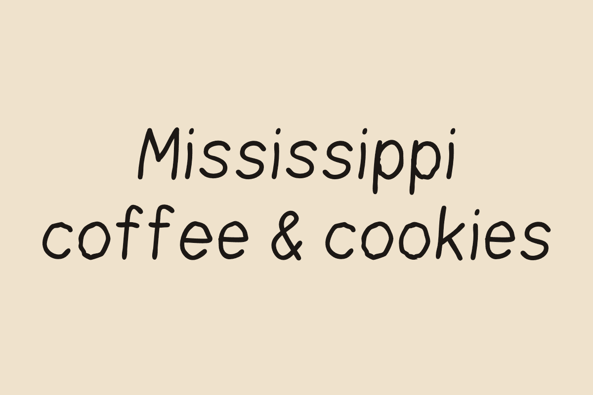 דוגמה בפונט: ״Mississippi, coffee & cookies״. כל s, p, f ו־o חוזרות בצורה קצת אחרת.